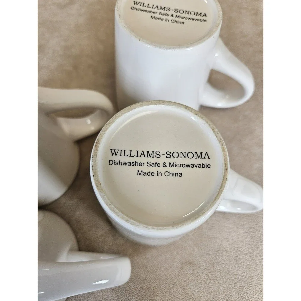 William Sonoma Set Of Four Assorted Decorative Snowman Mugs Winter Christmas